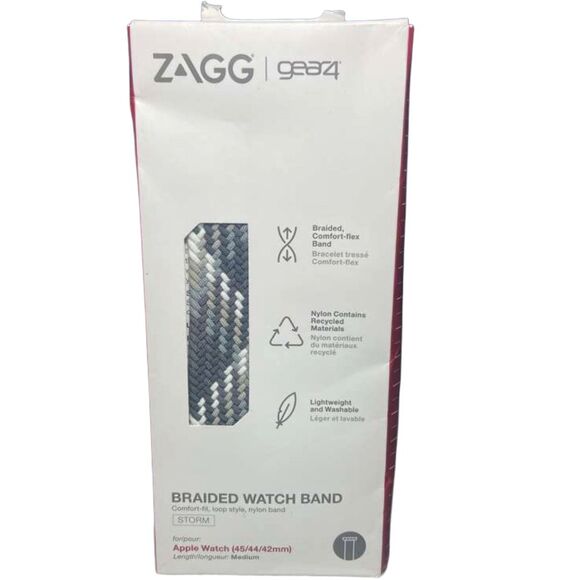 ZAGG Gear4 Braided Apple Watch Band Gray Storm 45/44/42mm Medium Open Box - Picture 4 of 9